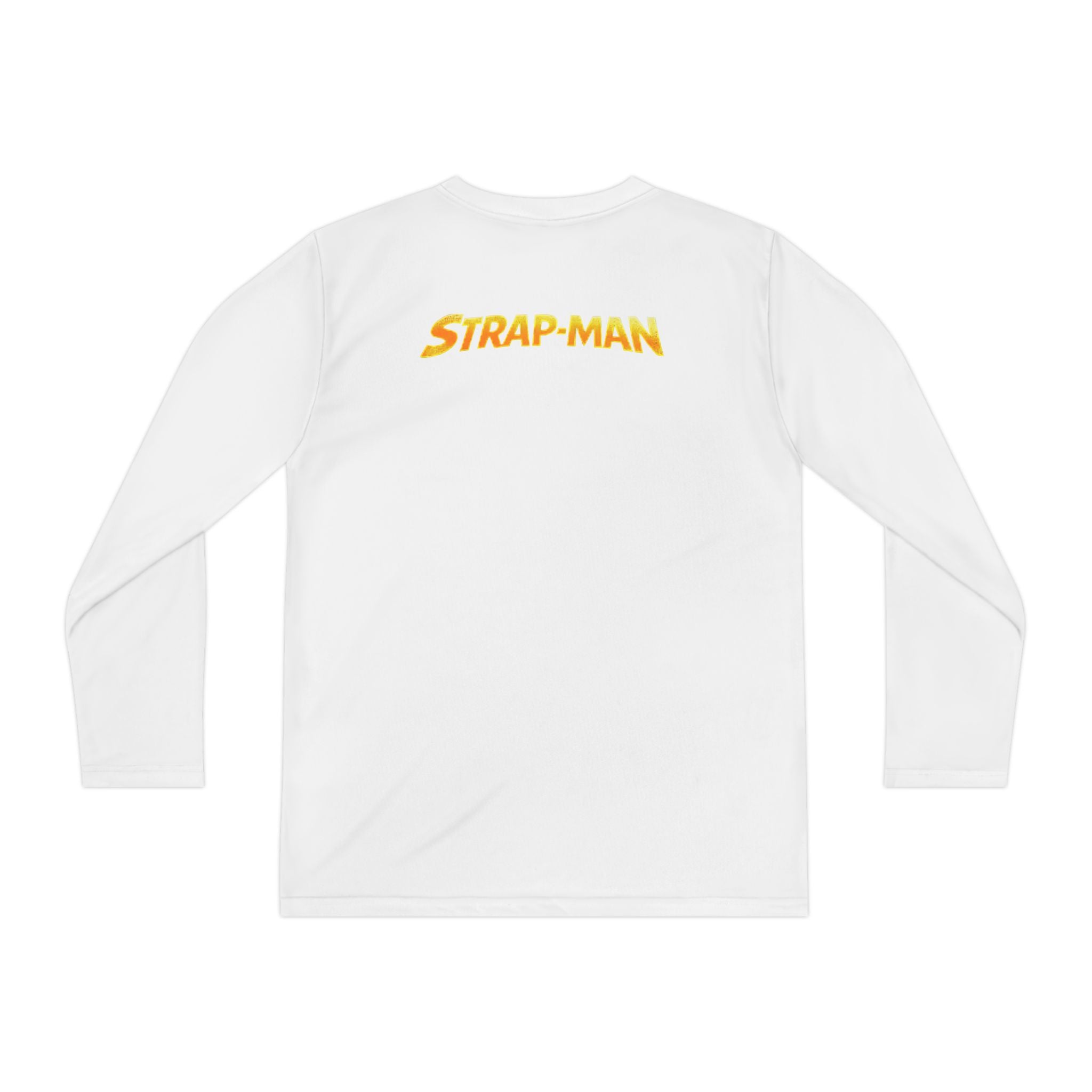 Strap-Man Youth Long Sleeve Tee — Superhero Shield Graphic