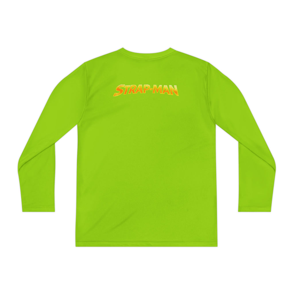 Strap-Man Youth Long Sleeve Tee — Superhero Shield Graphic