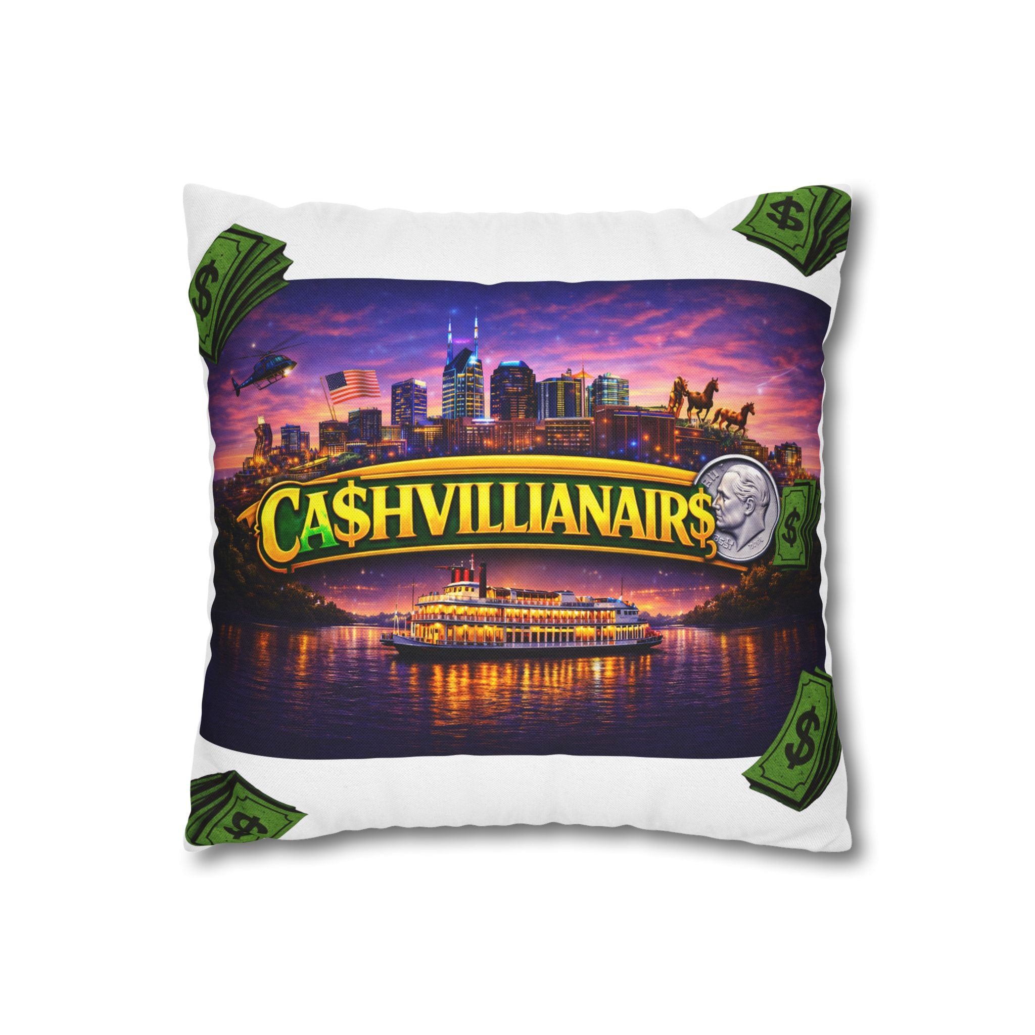 Cashvillainairs Money Pattern Pillowcase — Decorative Square Throw Pillow Cover
