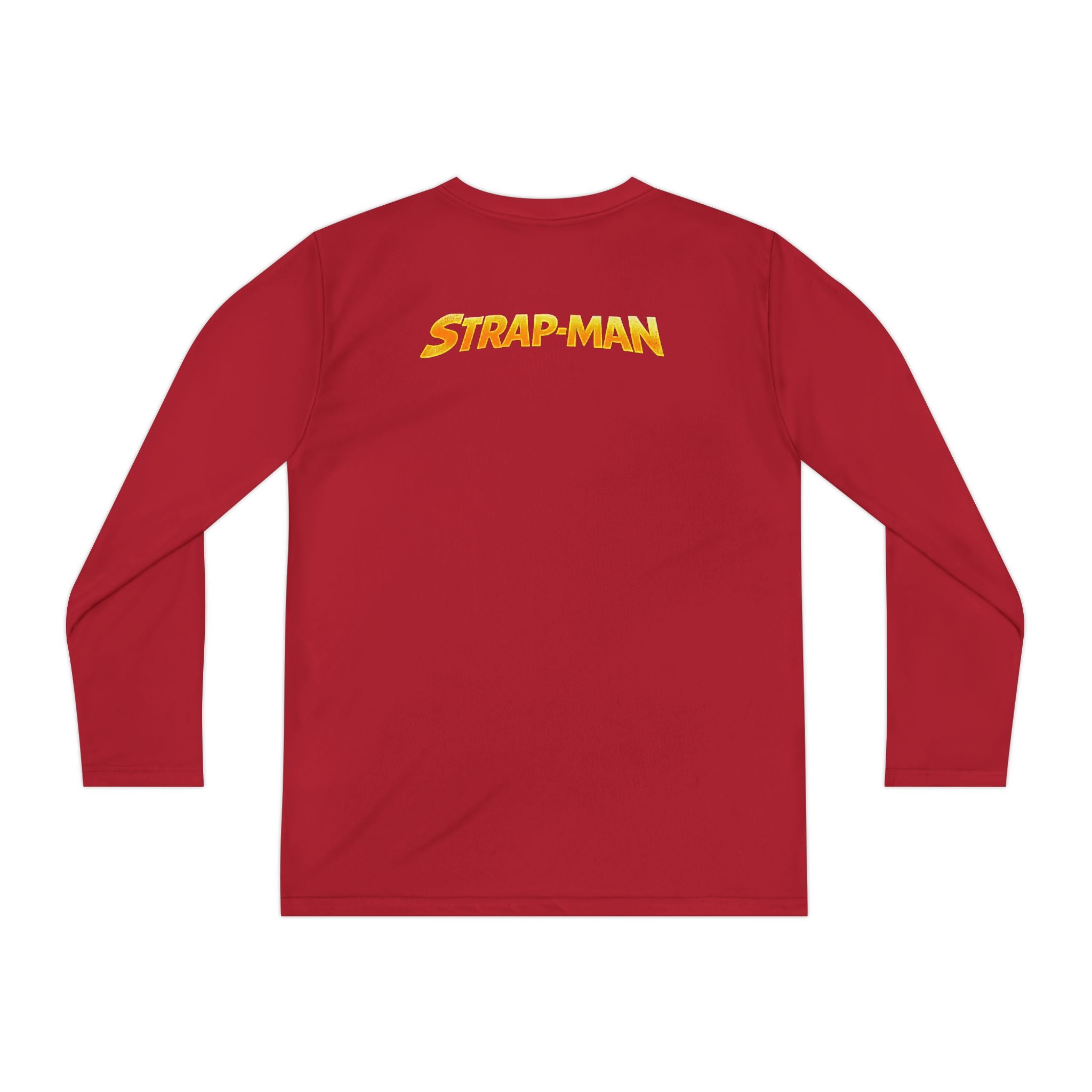 Strap-Man Youth Long Sleeve Tee — Superhero Shield Graphic