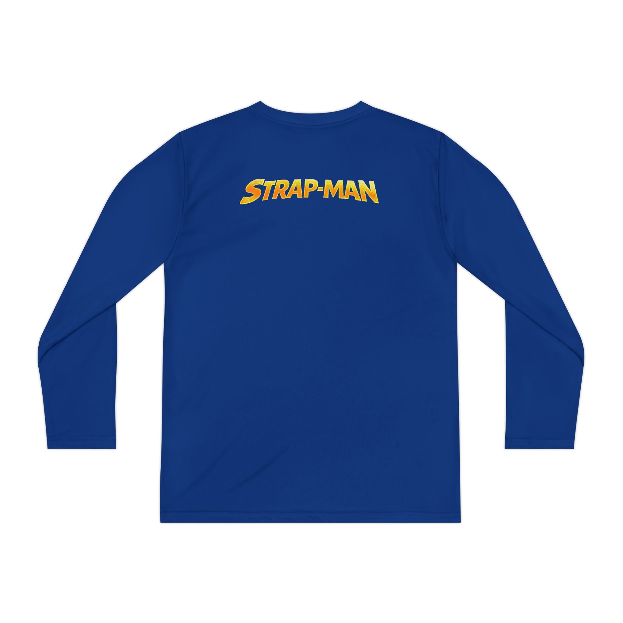 Strap-Man Youth Long Sleeve Tee — Superhero Shield Graphic
