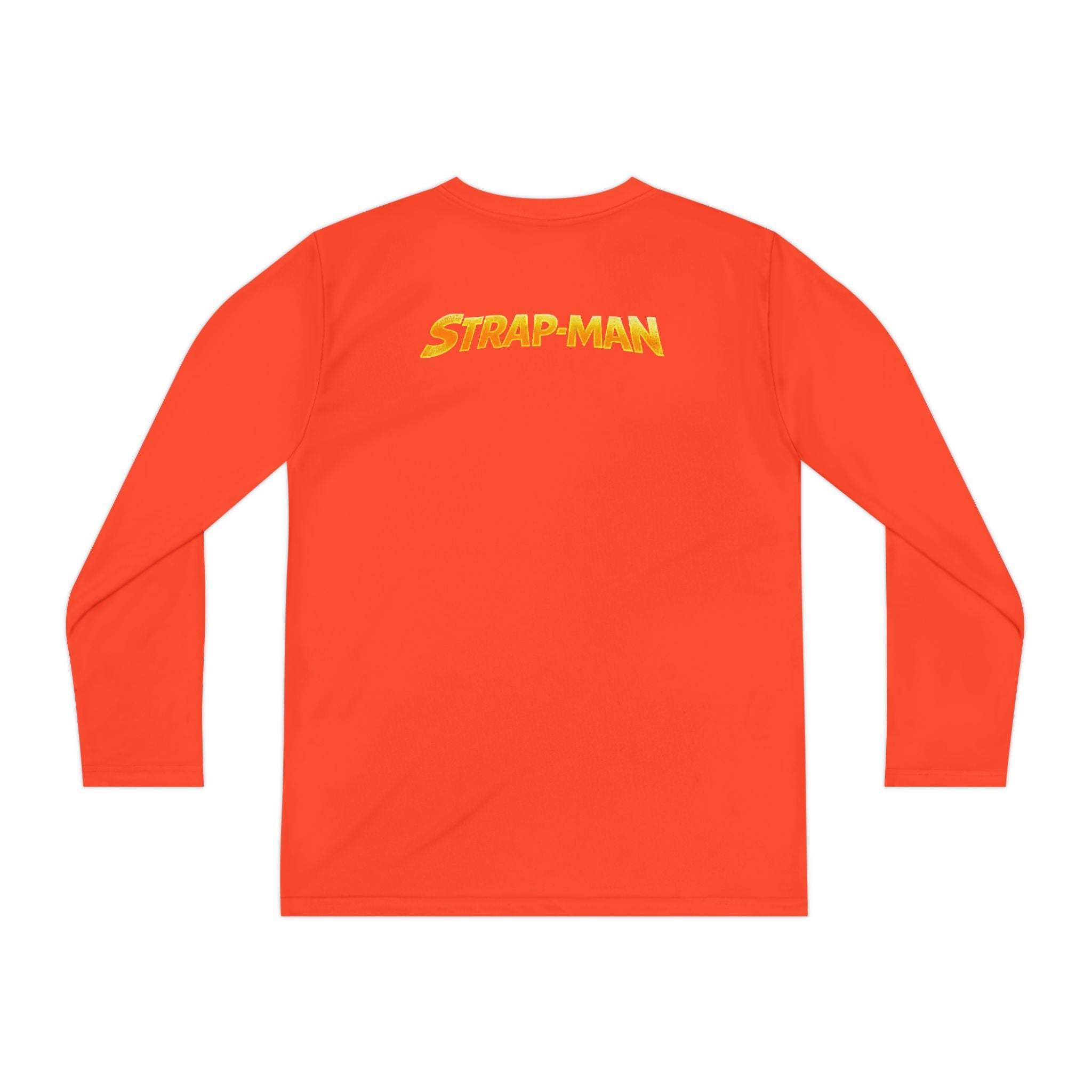 Strap-Man Youth Long Sleeve Tee — Superhero Shield Graphic