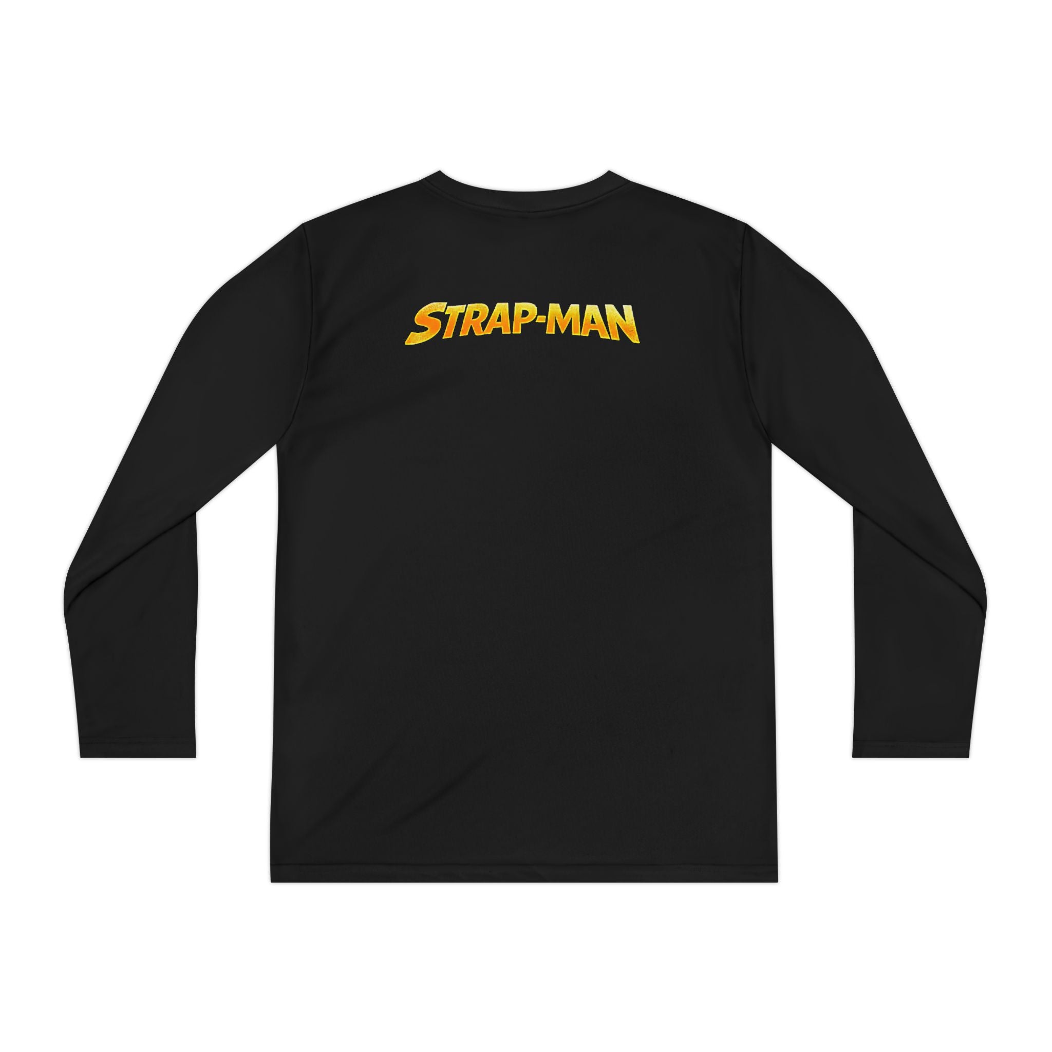 Strap-Man Youth Long Sleeve Tee — Superhero Shield Graphic