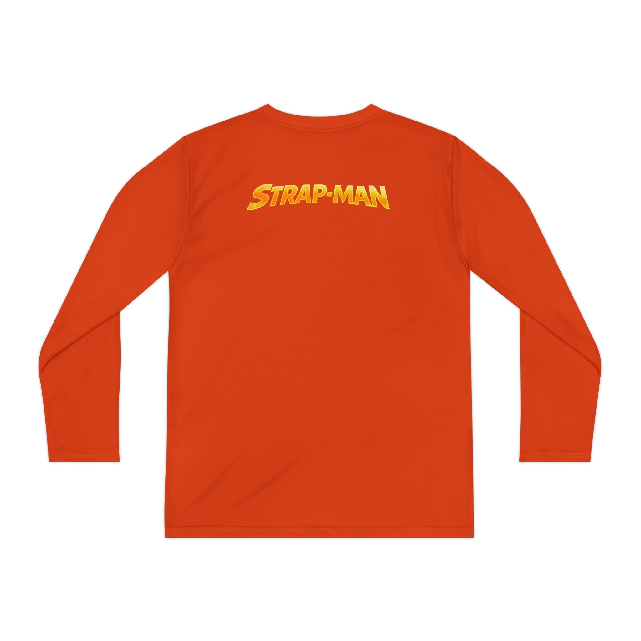 Strap-Man Youth Long Sleeve Tee — Superhero Shield Graphic