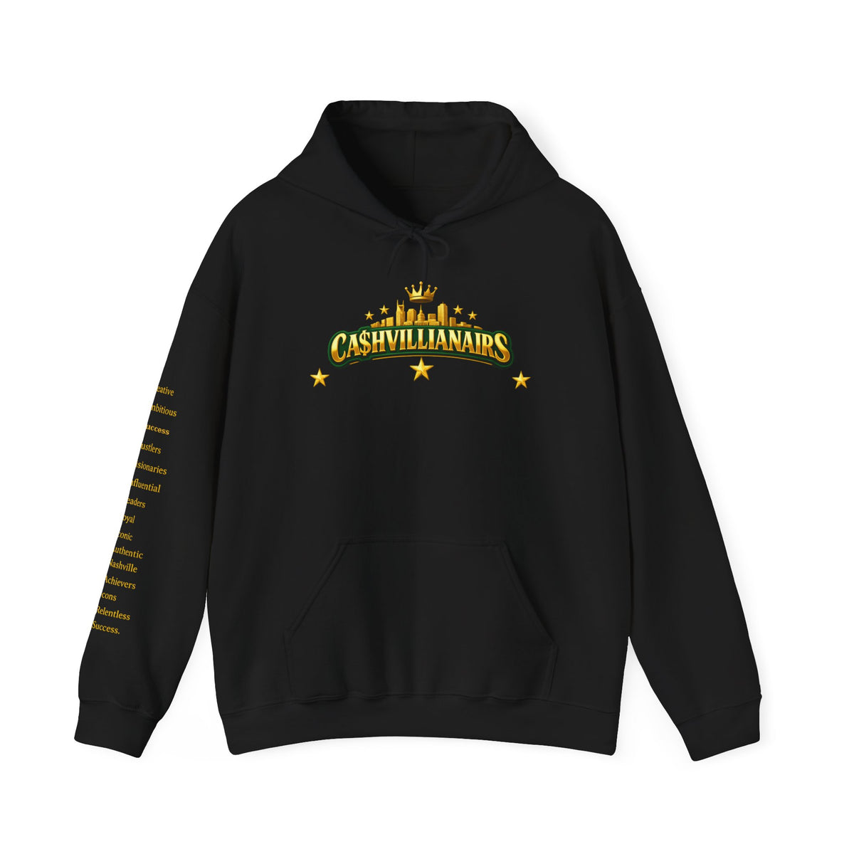 Cashvillainars Logo Hoodie — Gold Crown Streetwear Pullover